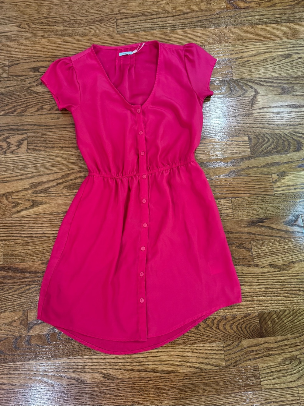 Women's Short Sleeve Button-Front Dress in Hot Pink